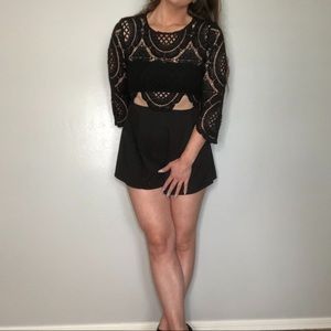 STUNNING Lace Top Romper with Pleated Bottoms